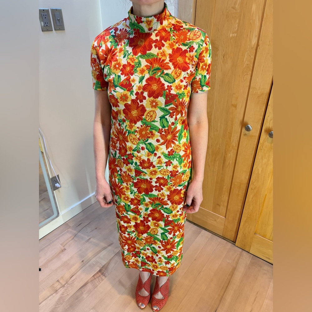 Zara Medium bright Floral Dress in Orange & Green